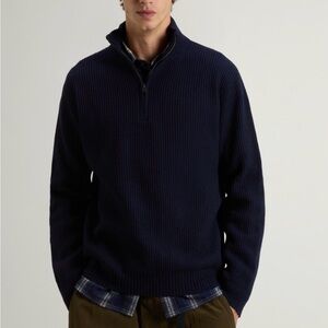 Woolrich Men's Navy Zip-Up lambwool cabincore Sweater